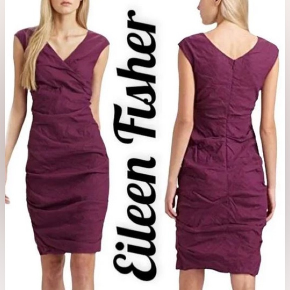 Eileen Fisher Stitch Ruched Bodycon Sheath Dress in Pomegranate size 4P
